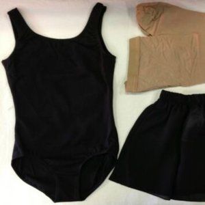 Bloch CL5405 Girls' Sm (4-6) Black Tank Leotard Tan Footed Tights Black Skirt